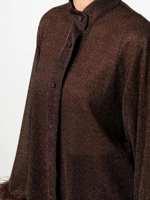 Oséree feather-trim detail blouse - Brown