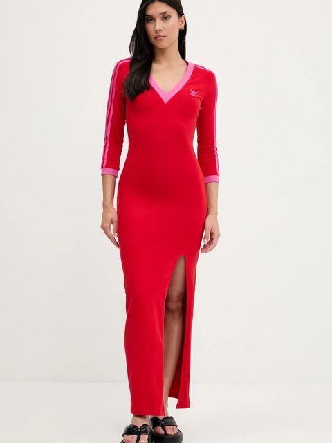 adidas Originals sukienka Maxi Dress V kolor czerwony maxi dopasowana JW3668 - zdjęcie produktu nr 1