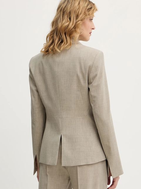 BOSS marynarka wełniana kolor beżowy jednorzędowa melanżowa 50542010