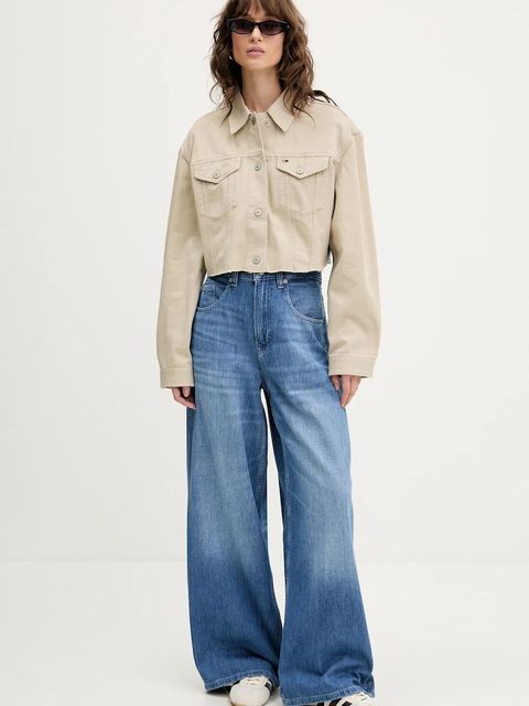 Tommy Jeans kurtka jeansowa kolor beżowy przejściowa oversize DW0DW21431 - zdjęcie produktu nr 2