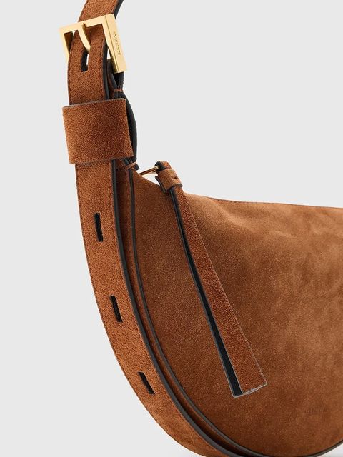 AllSaints torebka zamszowa HALFMOON kolor brązowy W334XC