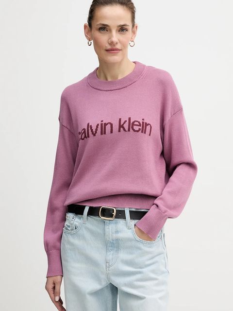 Calvin Klein Jeans sweter bawełniany damski kolor różowy lekki LV047C311G - zdjęcie produktu nr 1