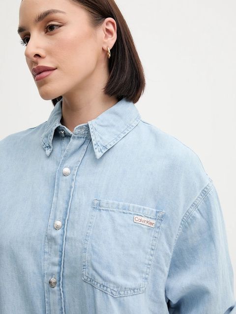 Calvin Klein Jeans sukienka z domieszką lnu kolor niebieski mini oversize J20J225172