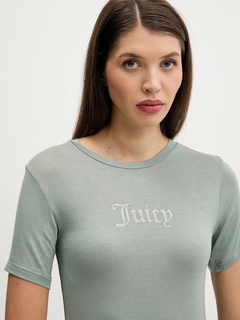 Juicy Couture t-shirt SHEER FITTED TEE damski kolor zielony JCWCT225301