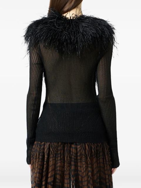 Blumarine feather-collar cardigan - Black