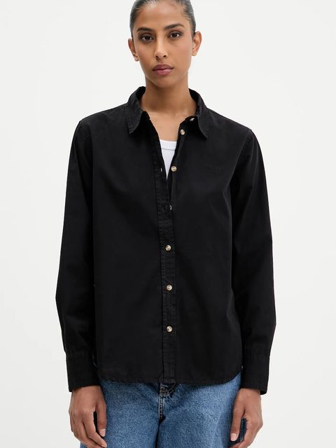 Guess Jeans koszula bawełniana damska kolor czarny regular z kołnierzykiem klasycznym W4YH68 WGCF1 - zdjęcie produktu nr 1