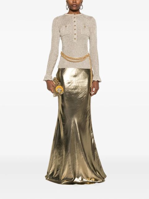 Self-Portrait ribbed-knit lurex jumper - Neutrals