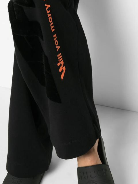 Off-White High Waisted Text Print Cotton Trousers - Black