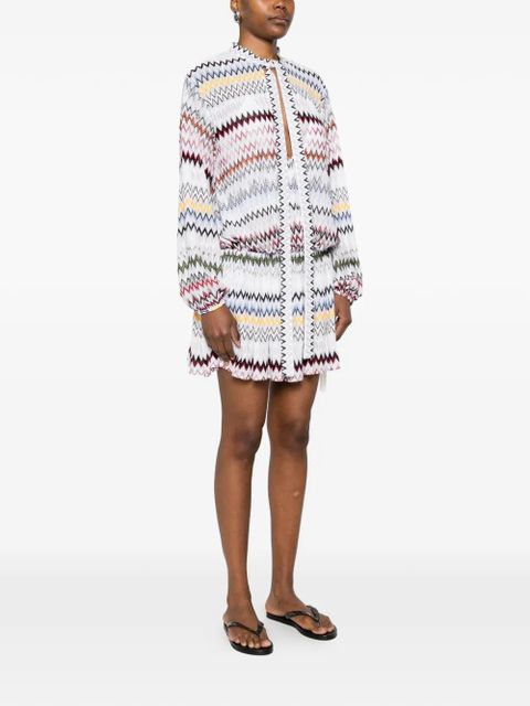 Missoni zigzag-pattern tie-neck mini dress - White