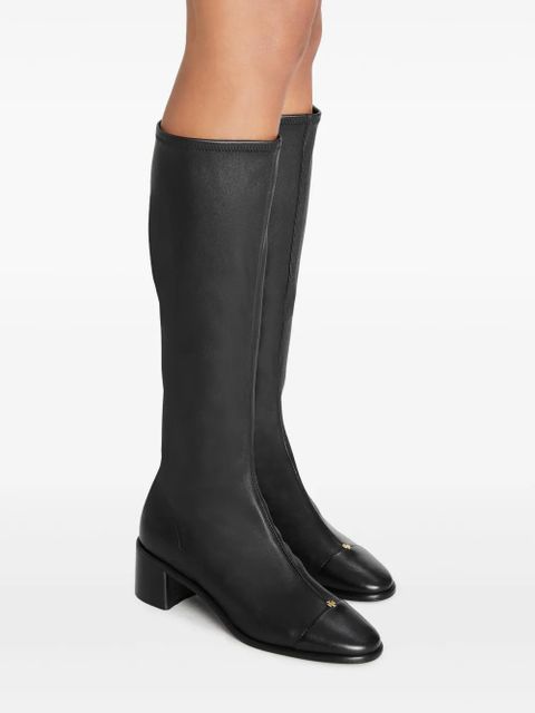 Tory Burch TORY LEATHER CAP-TOE KNEE HIGH BOOT 55MM - 006 - PERFECT BLACK