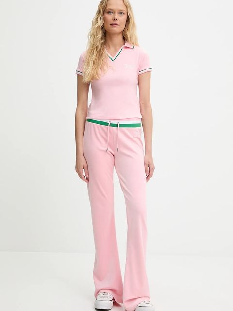 Juicy Couture spodnie dresowe welurowe CHRISTINE STRIPE LOW RISE damskie kolor różowy gładkie JCWBJ225352 - zdjęcie produktu nr 2