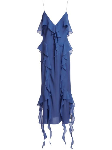 KHAITE The Pim ruffle-trim silk midi dress - Blue - zdjęcie produktu nr 1