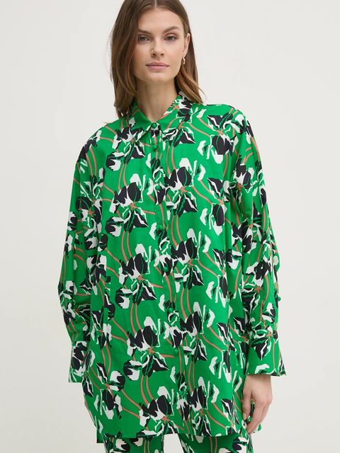 DIANE VON FURSTENBERG koszula bawełniana damska kolor zielony relaxed z kołnierzykiem klasycznym DVFBL4S003