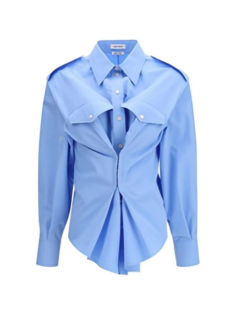 Alexander McQueen gathered shoulder-tab shirt - Blue - zdjęcie produktu nr 1