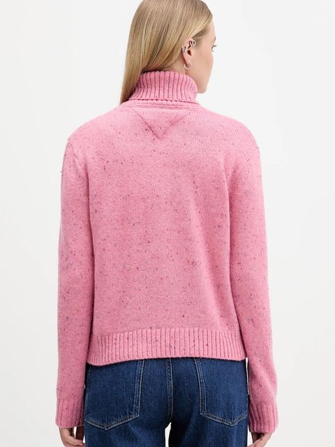 Tommy Jeans sweter z dodatkiem wełny damski kolor różowy z golfem DW0DW21687