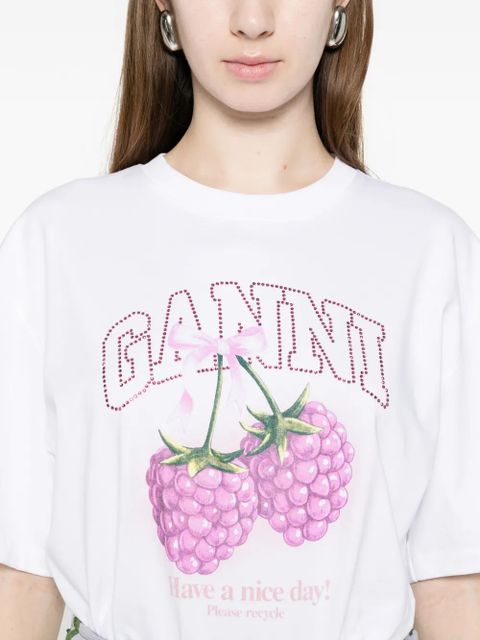 GANNI raspberry graphic T-shirt - White