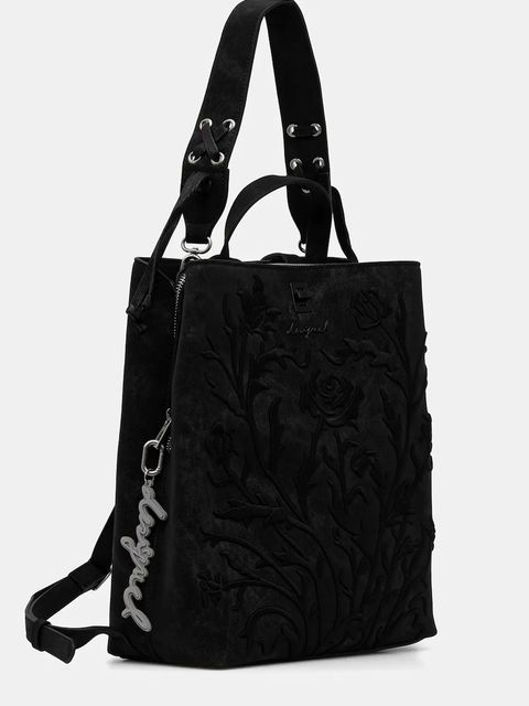 Desigual plecak ROMEO FLORAL TOTAL B damski kolor czarny duży z aplikacją 25WAKP06