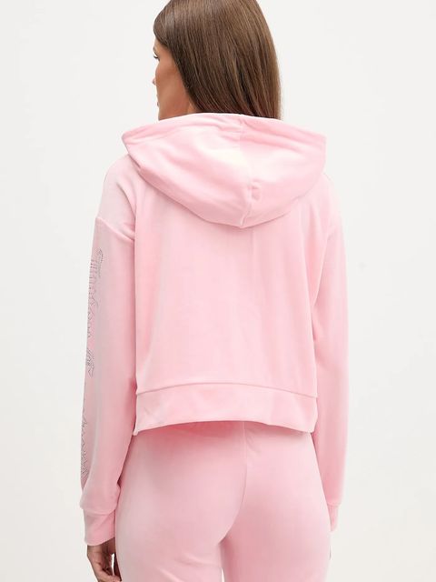 Juicy Couture bluza welurowa damska kolor różowy z kapturem gładka JCWAS225310