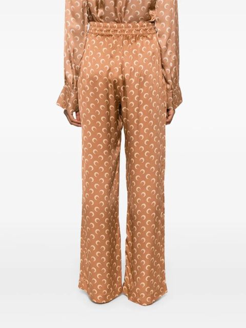 Marine Serre moon-jacquard satin trousers - Brown