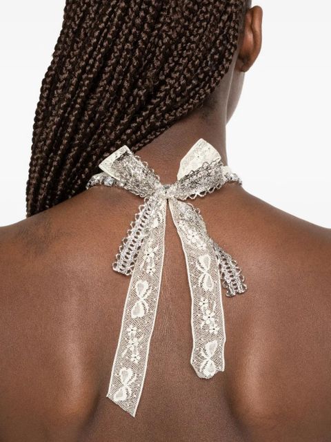SHUSHU/TONG x Ymin lace-bow crystal-embellished necklace - Silver - zdjęcie produktu nr 2