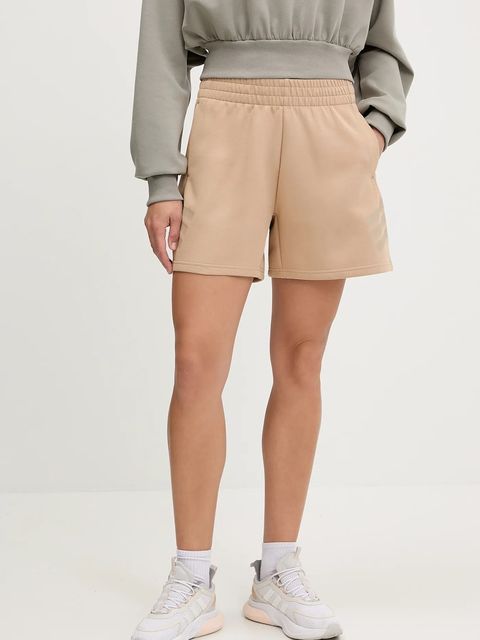 adidas szorty Future Icons damskie kolor beżowy z nadrukiem high waist JW7834 - zdjęcie produktu nr 1