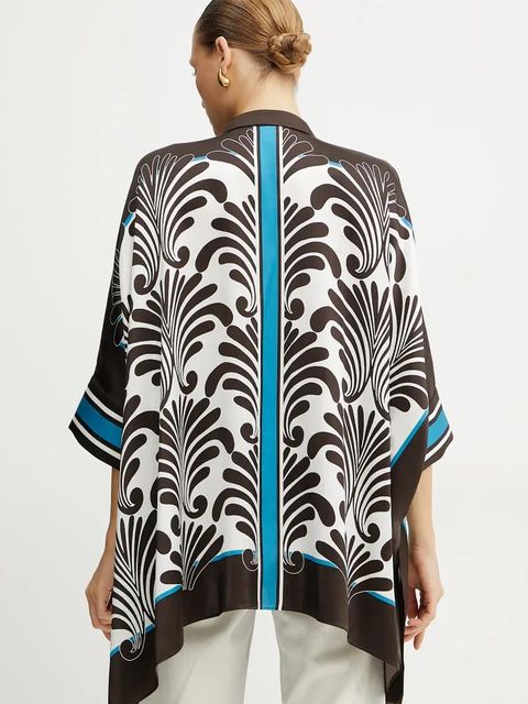 Luisa Spagnoli koszula jedwabna damska kolor brązowy relaxed ze stójką 541734 - zdjęcie produktu nr 2