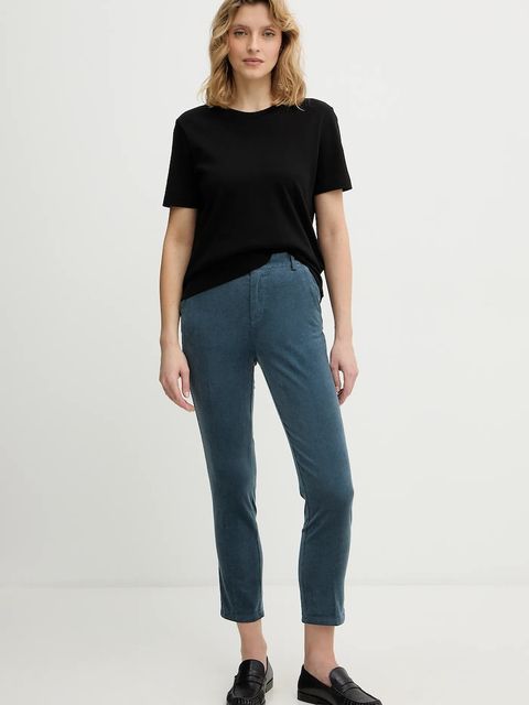 United Colors of Benetton spodnie sztruksowe kolor turkusowy fason cygaretki high waist 4MIQDF07W