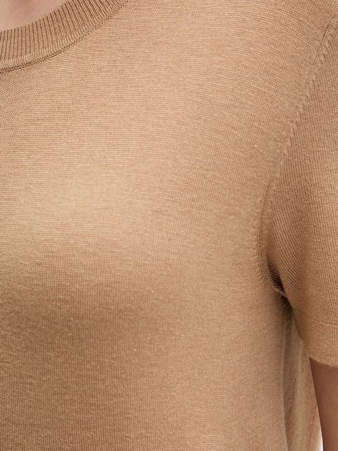 United Colors of Benetton t-shirt z jedwabiem damskie kolor beżowy 1ZRED10BK - zdjęcie produktu nr 2