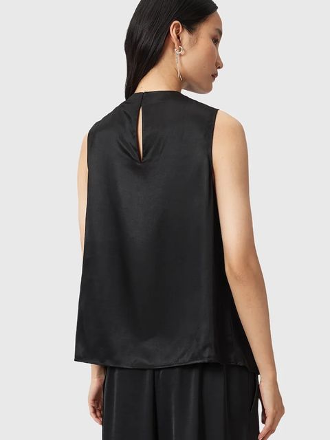 AllSaints bluzka z dodatkiem jedwabiu HERELA damska kolor czarny gładka W011PD