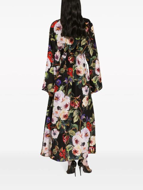 Dolce & Gabbana Rose-print silk shirtdress - Black