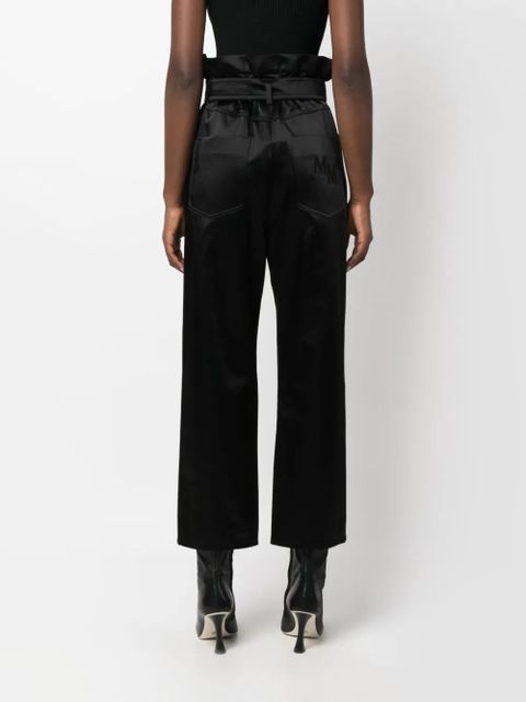 Max Mara high-waisted belted satin trousers - Black