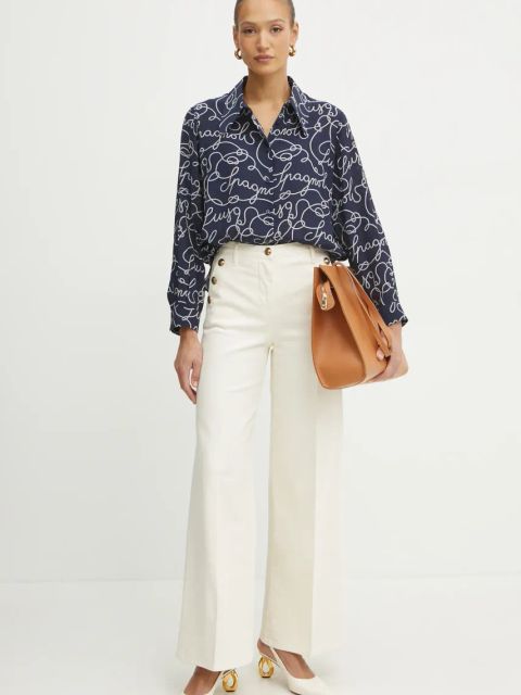 Luisa Spagnoli koszula jedwabna damska kolor granatowy relaxed z kołnierzykiem klasycznym 541753