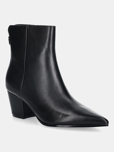 Guess botki skórzane HALISA damskie kolor czarny na słupku FLFHAL LEA10 - zdjęcie produktu nr 1