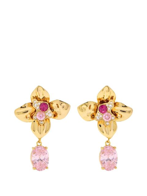 Self-Portrait crystal-embellished floral-motif earrings - Gold - zdjęcie produktu nr 1