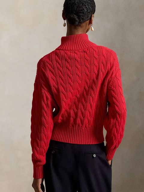 Polo Ralph Lauren sweter bawełniany kolor czerwony z półgolfem 211963467 - zdjęcie produktu nr 2
