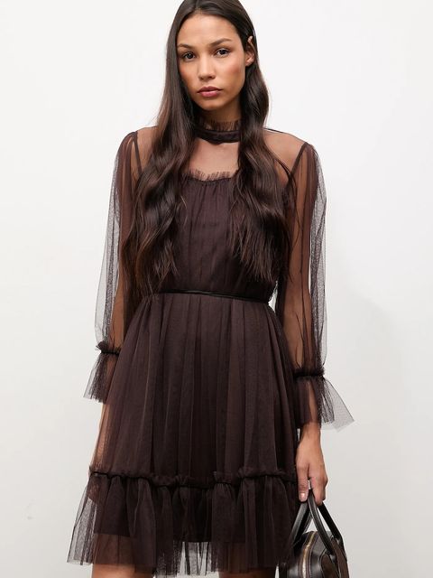 Answear.LAB sukienka kolor brązowy mini rozkloszowana