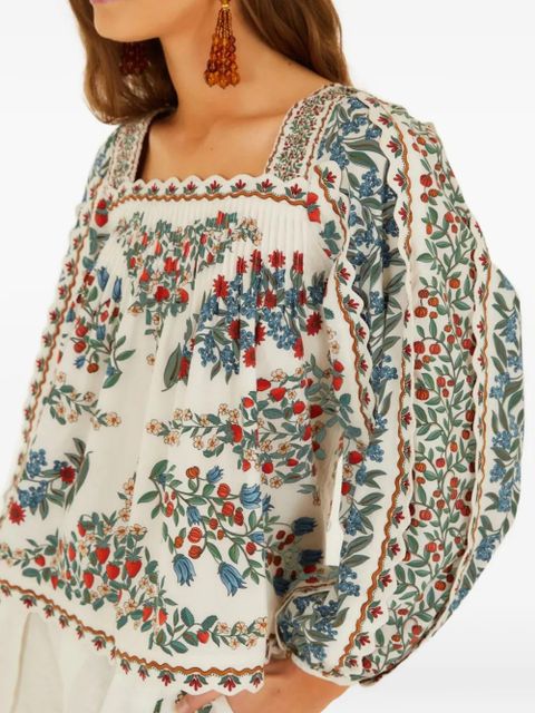 FARM Rio fruit-print scalloped-edge blouse - White