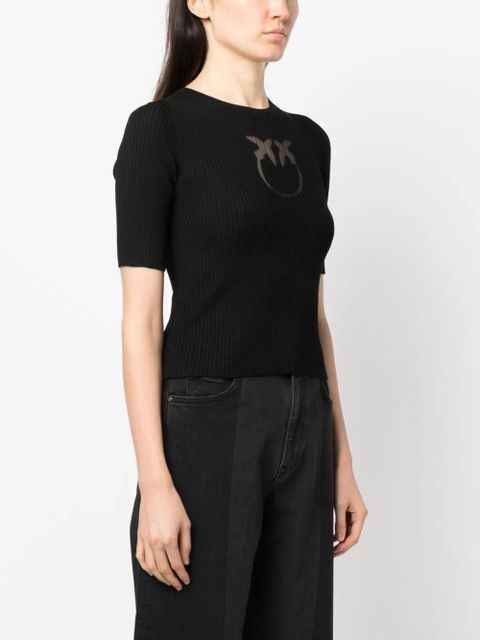 PINKO intarsia-knit logo ribbed-knit top - Black