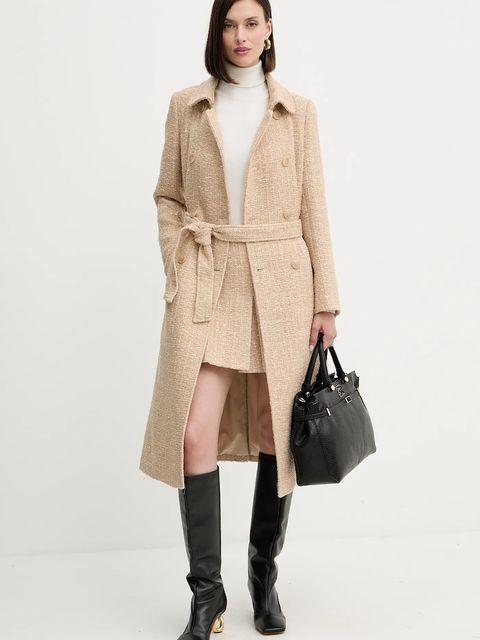 Twinset płaszcz z wełną kolor beżowy 252TP2140