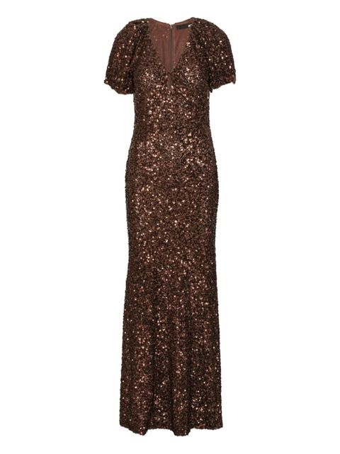 ROTATE BIRGER CHRISTENSEN sequins V-neck maxi dress - Brown - zdjęcie produktu nr 1