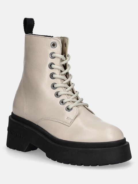 Tommy Jeans workery skórzane TJW CHUNKY SHINY LEATHER BOOT damskie kolor beżowy na platformie EN0EN02848 - zdjęcie produktu nr 1