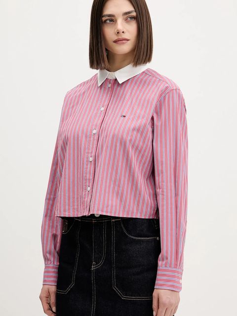 Tommy Jeans koszula bawełniana damska kolor różowy relaxed z kołnierzykiem klasycznym DW0DW22078 - zdjęcie produktu nr 1