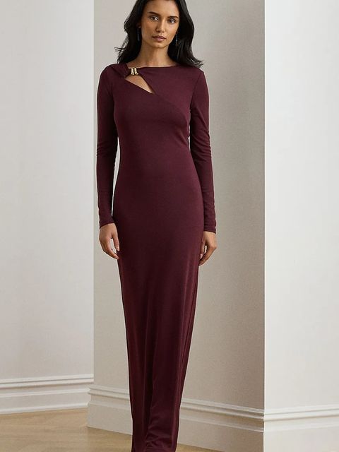 Lauren Ralph Lauren sukienka kolor bordowy maxi dopasowana 253P03589