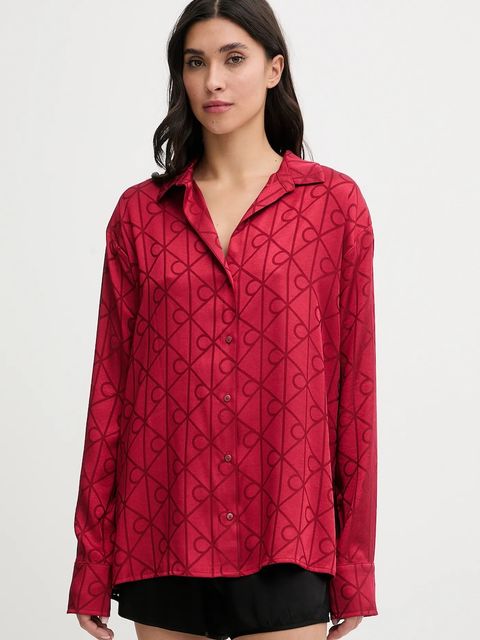 Calvin Klein Underwear koszula piżamowa damska kolor czerwony satynowa LV00QS7535 - zdjęcie produktu nr 1