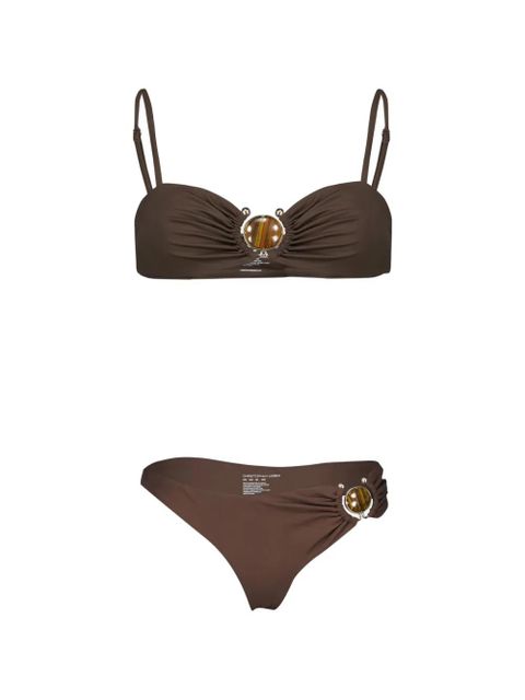 Christopher Esber stone-embellished ruched bikini bottoms - Brown - zdjęcie produktu nr 1