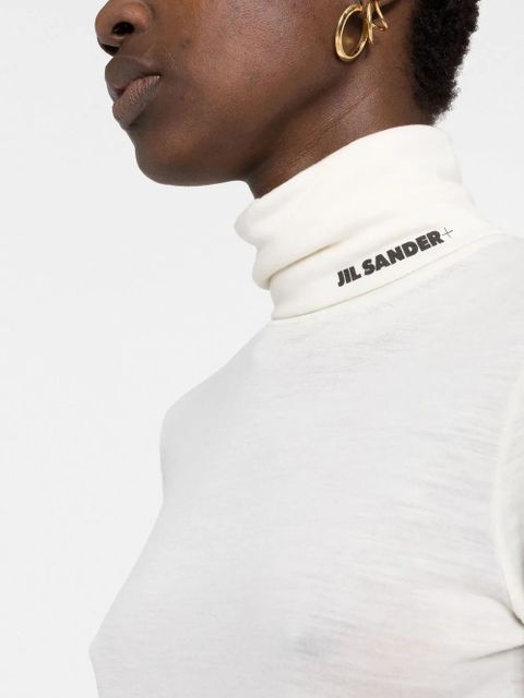 Jil Sander logo-print roll-neck top - White