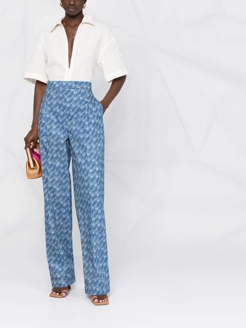 Fendi logo-print high-waisted trousers - Blue - zdjęcie produktu nr 2