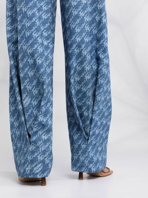 Fendi logo-print high-waisted trousers - Blue