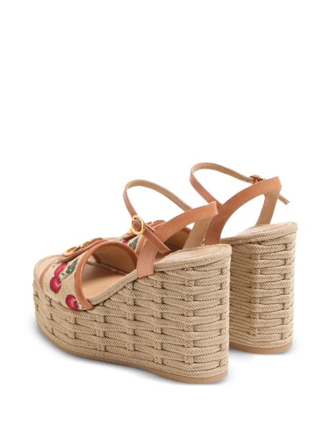 Valentino Garavani VLogo Signature Cherryfic-print wedge sandals - Neutrals