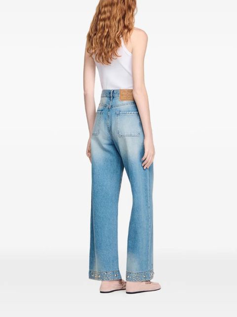 SANDRO rhinestone-embellishment straight jeans - Blue